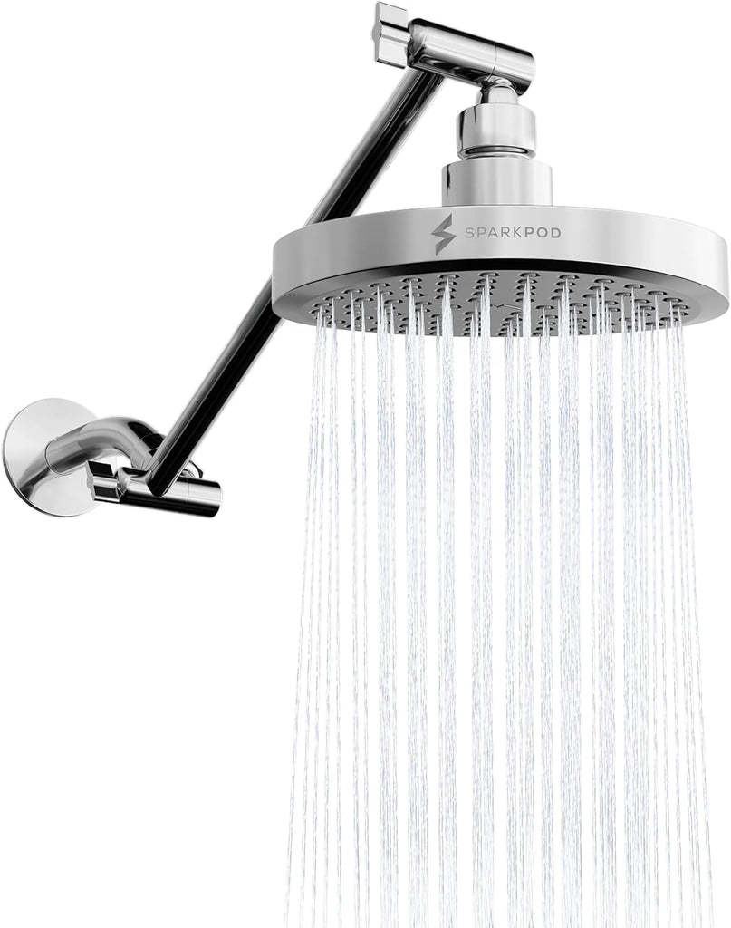 Round Rain Shower Head with Extension Arm - Height Adjustable Shower Head with High Pressure Performance