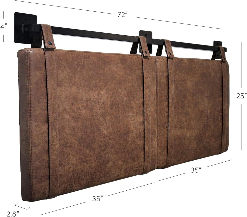 Harlow Modern Wall Mount Hanging Headboard, King, Brown Faux Leather