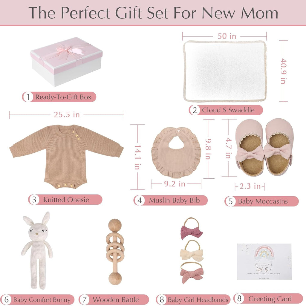 Deluxe Baby Girl Gift Set, Newborn Baby Shower Gifts Basket, Newborn Gifts Box, Boho Baby Girl Essentials, Baby