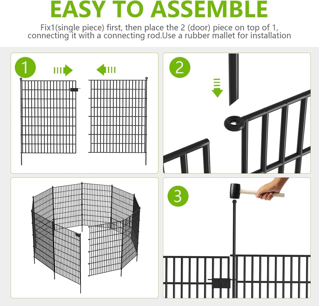 10 Panels No Dig Garden Fence with Gate, 32 in(H) X24.2 ft(L) Metal Fence Panels, Thickened Rustproof Garden Fencing