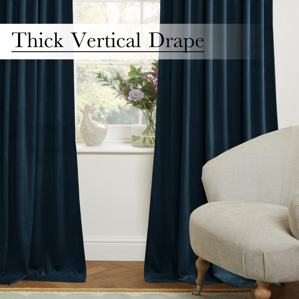 Extra Wide Room Divider Curtains Navy Blue Velvet Blackout Thermal Energy Efficient Window Drapes Theater Apartment