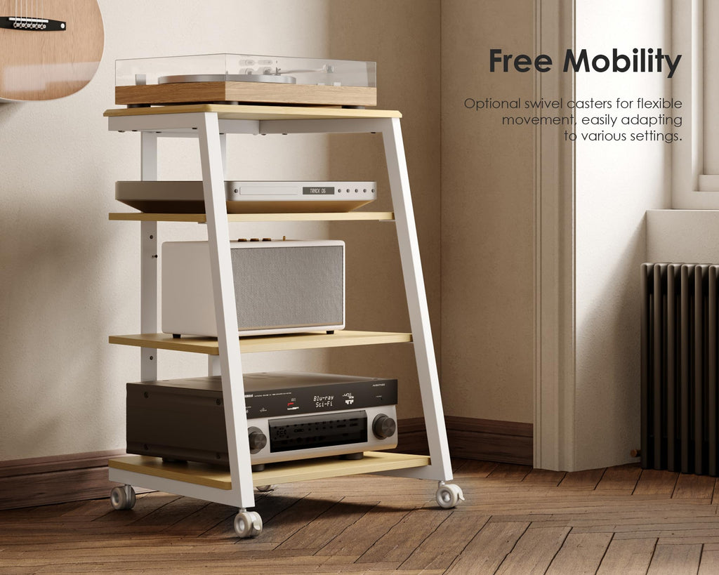 4-Tier AV Media Stand Corner Shelf for Record Player HiFi, Oak