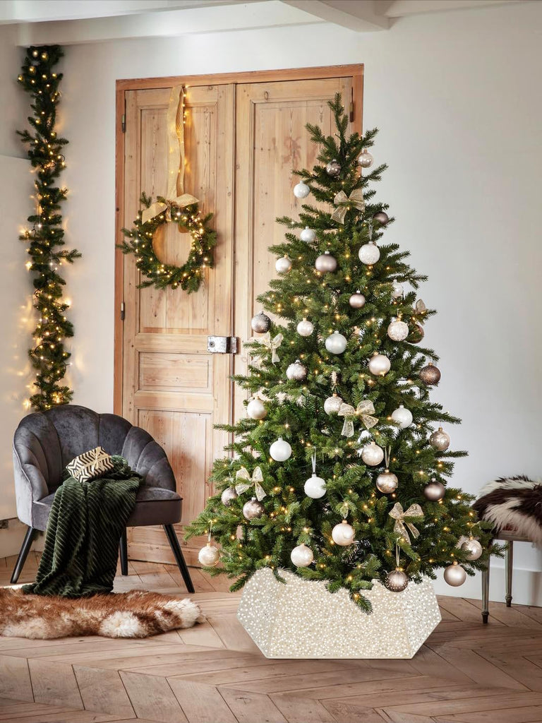 Sequin Christmas Tree Ring Collar Collapsible 25.59 Inch Champagne Gold Tree Skirt Velvet Tree Stand Cover for Xmas