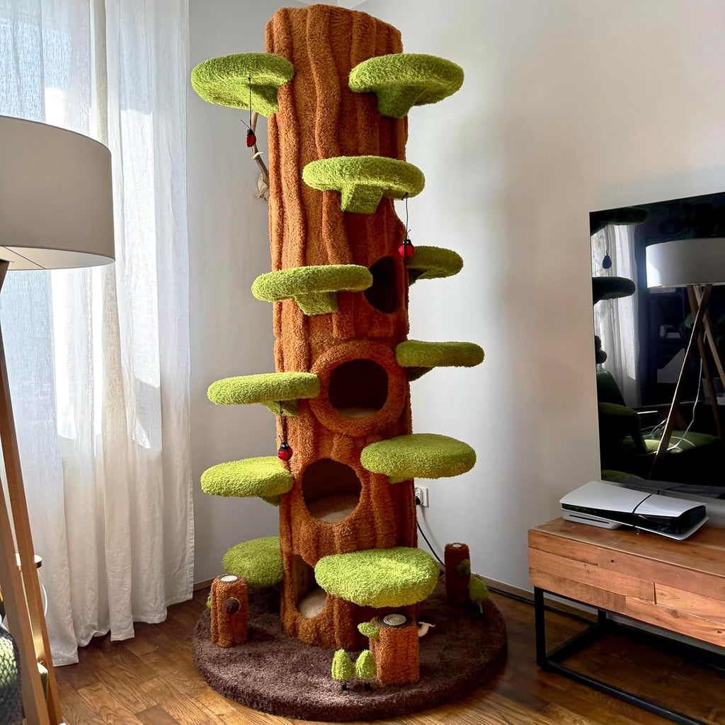 Magic Forest Cat Tree Tower, 90 inches Tall, Real Solid Wood Cat Tree for Multi-Cat Household