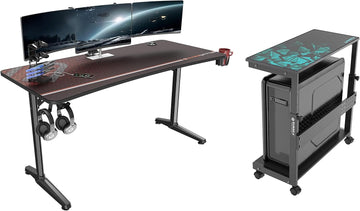 60 inch Gaming Desk with Height Adjustable Computer Tower Stand, 60 Inch Computer Desk, Large Home Office Curved Desk