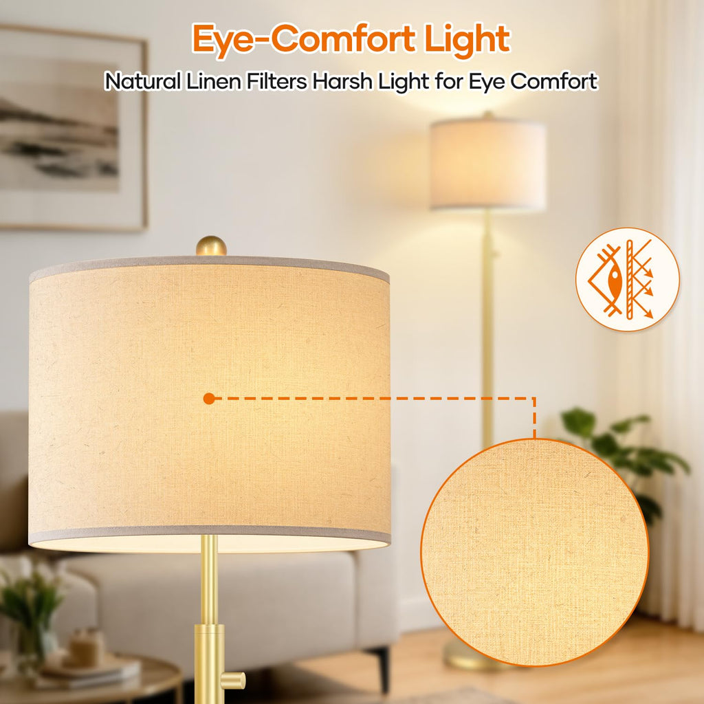 Upgraded】 Dimmable Floor Lamp, 11W LED Bulb Included, Modern Standing Lamp, Tall Pole Light with Linen Shade Reading