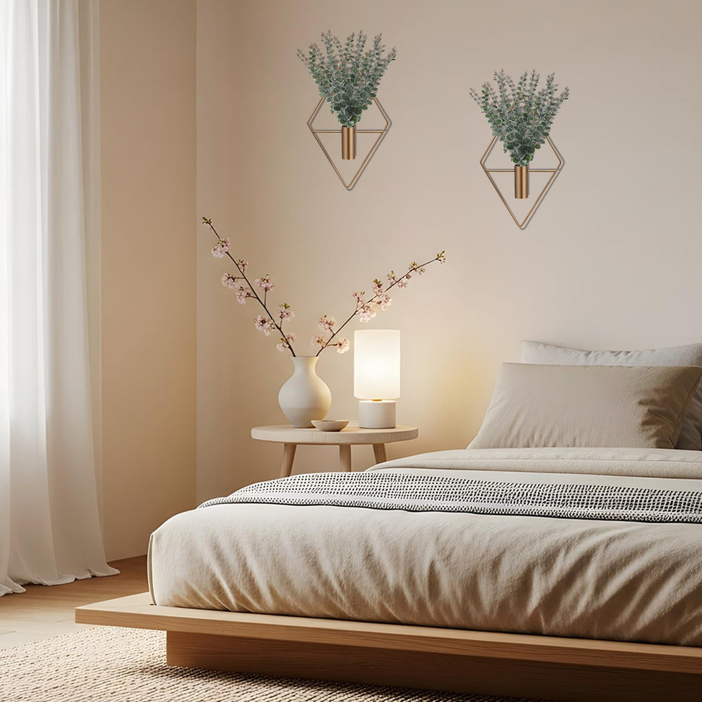 2 Pcs Hanging Artificial Planters Wall Decor, Antique, Eucalyptus