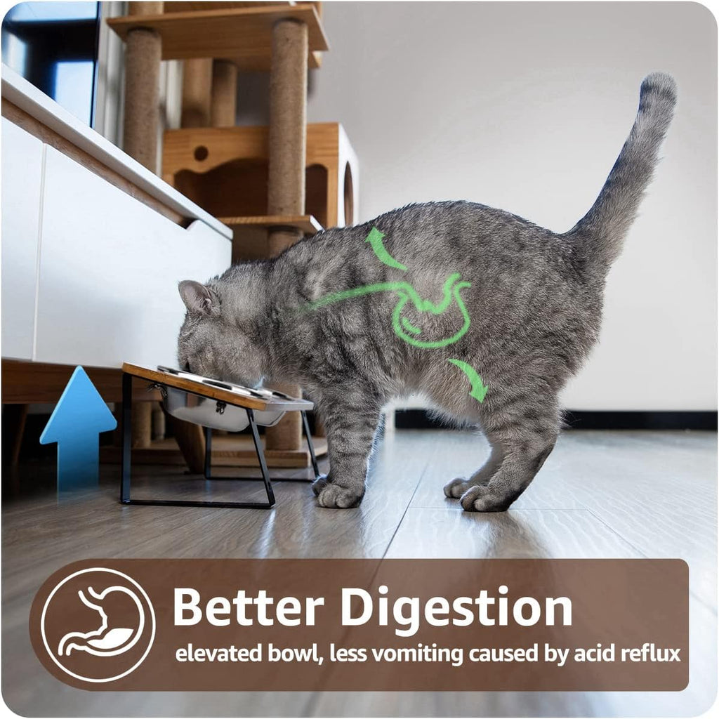 Elevated Cat Bowls Height Adjustable with Stand (Stainless Steel)