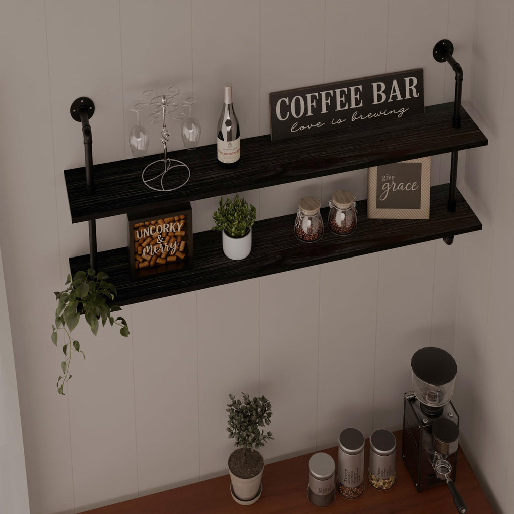 Floating Bookshelf Shelves Industrial Pipe Shelving Pipe Shelf Rustic Black Wall Shelves 36 Inch Farmhouse for Wall