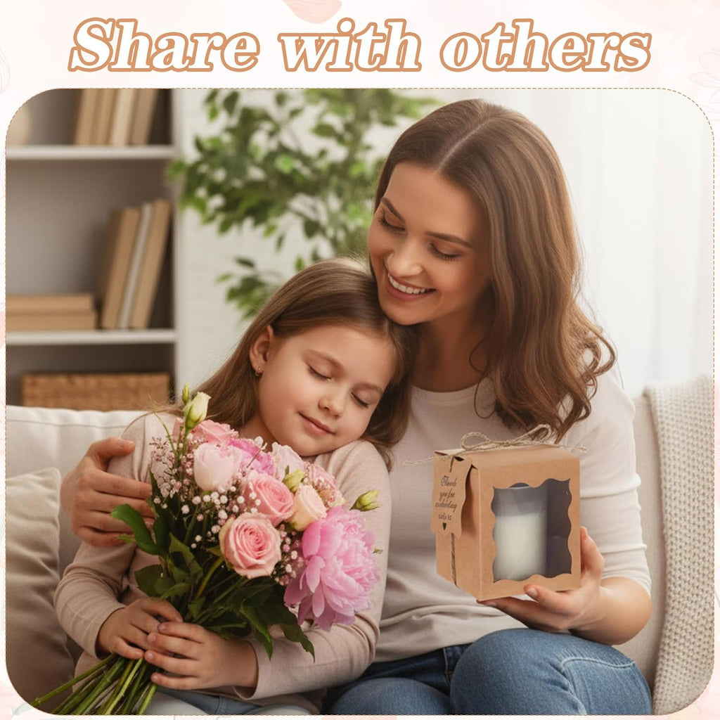 Set Candle Gift Box Transparent Gift Packaging Box for 4-10 oz Candles 50 Paper Thank You Tag with Ropes - Set of 50