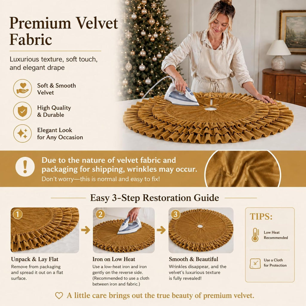 48 Inch Gold Velvet Christmas Tree Skirts Ruffled Tree Skirt