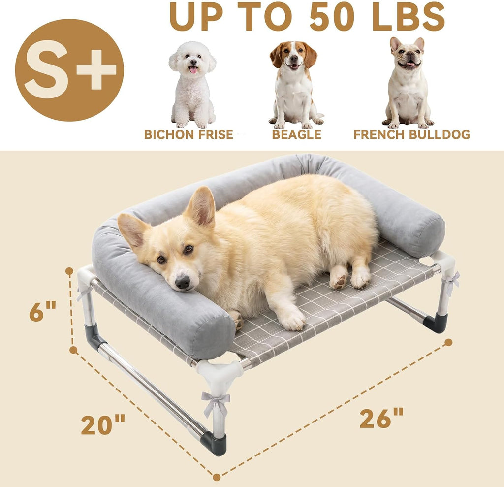 Elevated Dog Bed with 3 Sided Bolster - Raised Pet Cot for Small Dogs
