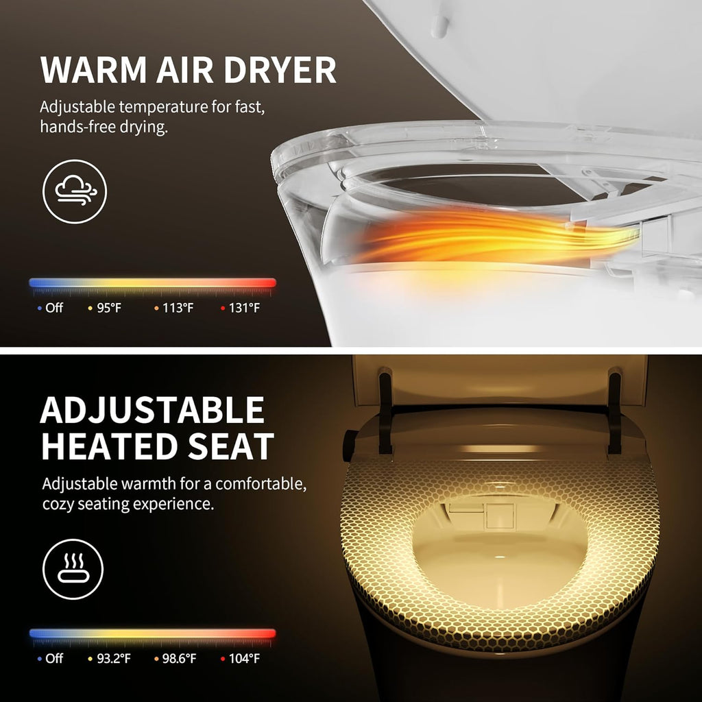 Smart Toilet Auto Open & Close One Piece Tankless Toilet with Bidet Built in Auto Flush Warm Water Air Dryer Heated