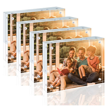 5x7 Acrylic Frames 4 Pack, 20mm Thicker Frameless Clear Picture Frames, Double Sided Magnetic Picture Frames, Free