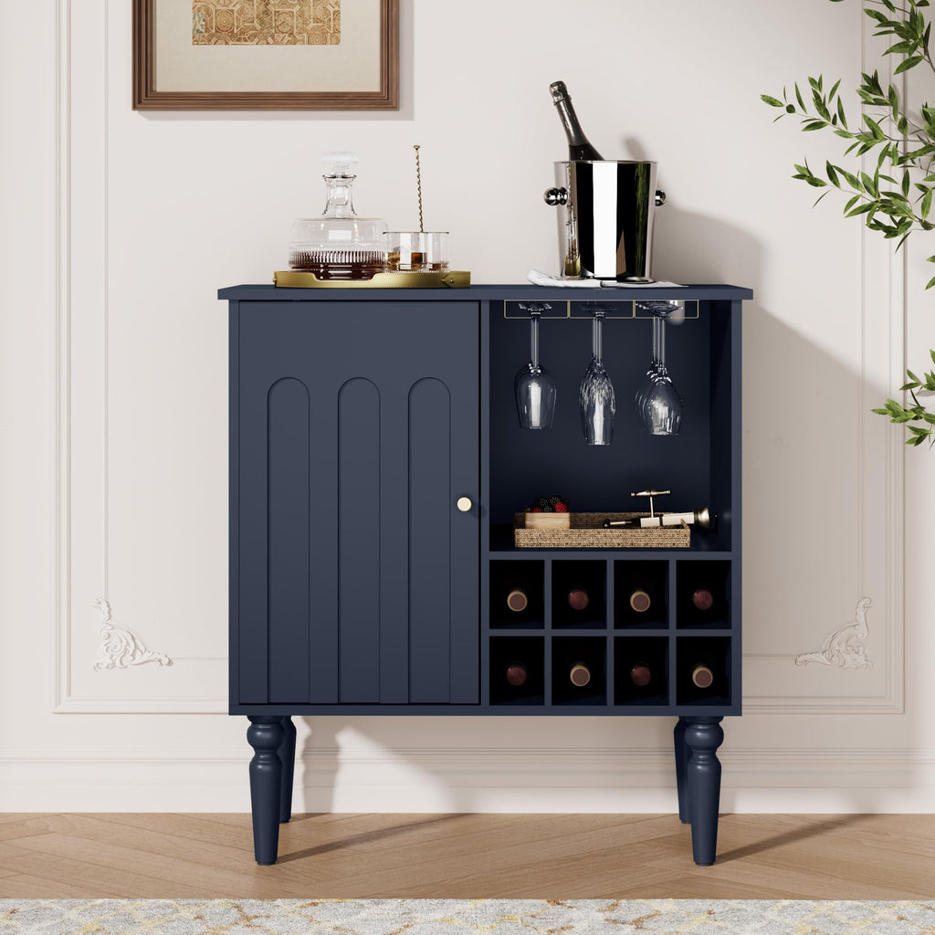 Arched Fluted Coffee Bar Cabinet with Storage& Wine Racks, Blue