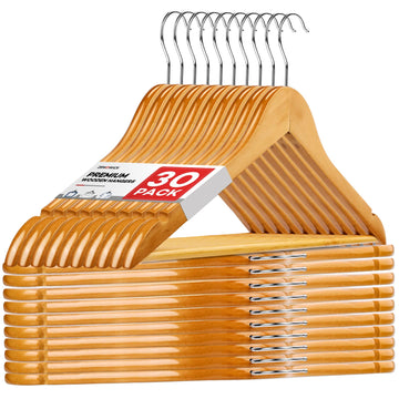 Wooden Hangers 30 Pack, Heavy Duty Wood Hangers for Coats