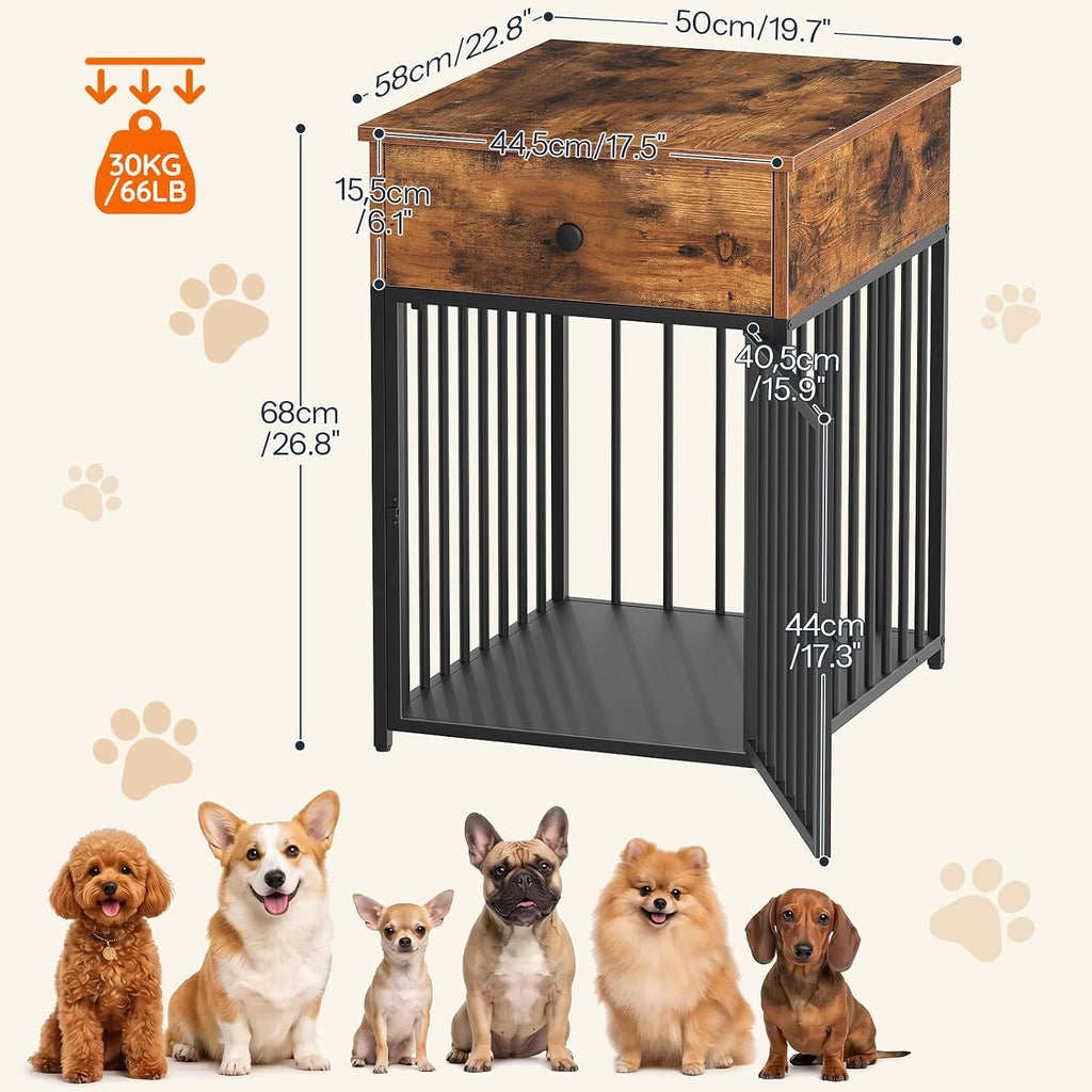 Dog Crate Furniture, Wooden Dog House, Decorative Dog Kennel with Drawer, Indoor Pet Crate End Table for Small Dog