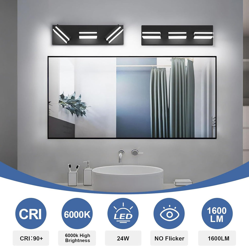 Modern LED Small Black Acrylic Bathroom Lights Fixtures 3-Light | Wall Lighting,Vanity Lights Over Mirror 6000K