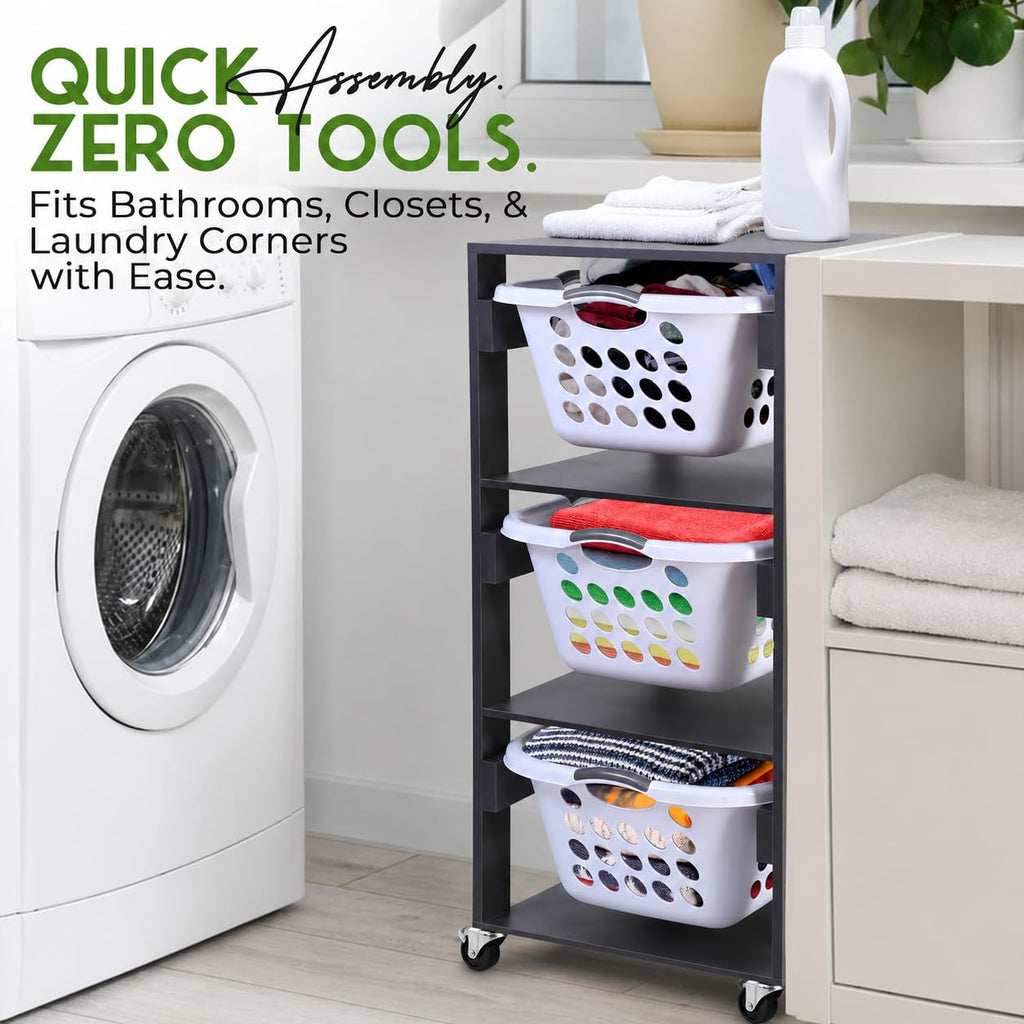 Laundry Basket Holder Shelf, Stackable Laundry Sorter, Slate Grey, 3 Tier