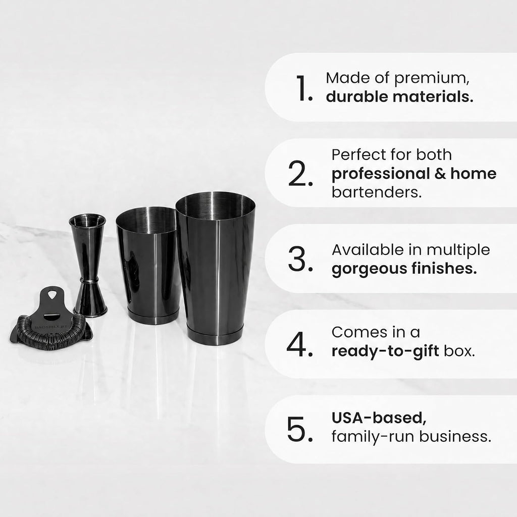 Cocktail Shaker Set, 4-Piece Professional Bartender Kit with Boston Shaker, Strainer and Jigger, Stainless Steel Bar - Set of 4