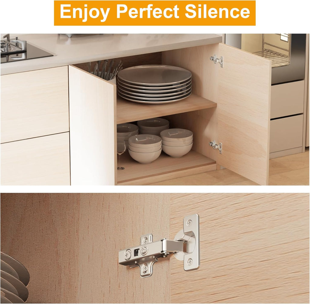 2 Pack 1 Pair Precision-Engineered Frameless Full Overlay Soft Close Cabinet Hinges, European Hinges for Cabinets