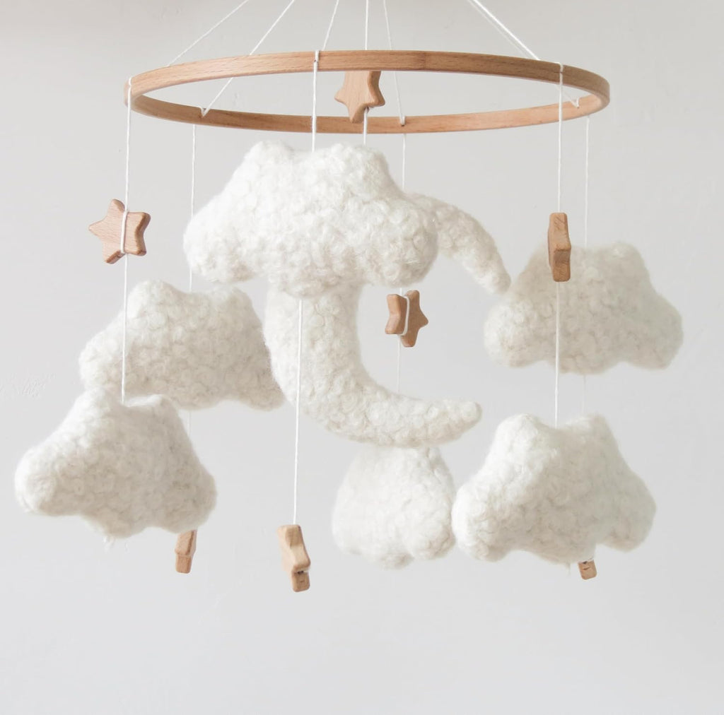 Cloud Mobile for Crib Neutral Baby Mobile for Crib Bassinet Boucle Cloud Baby Crib Mobile for Girls Boys Boho Nursery