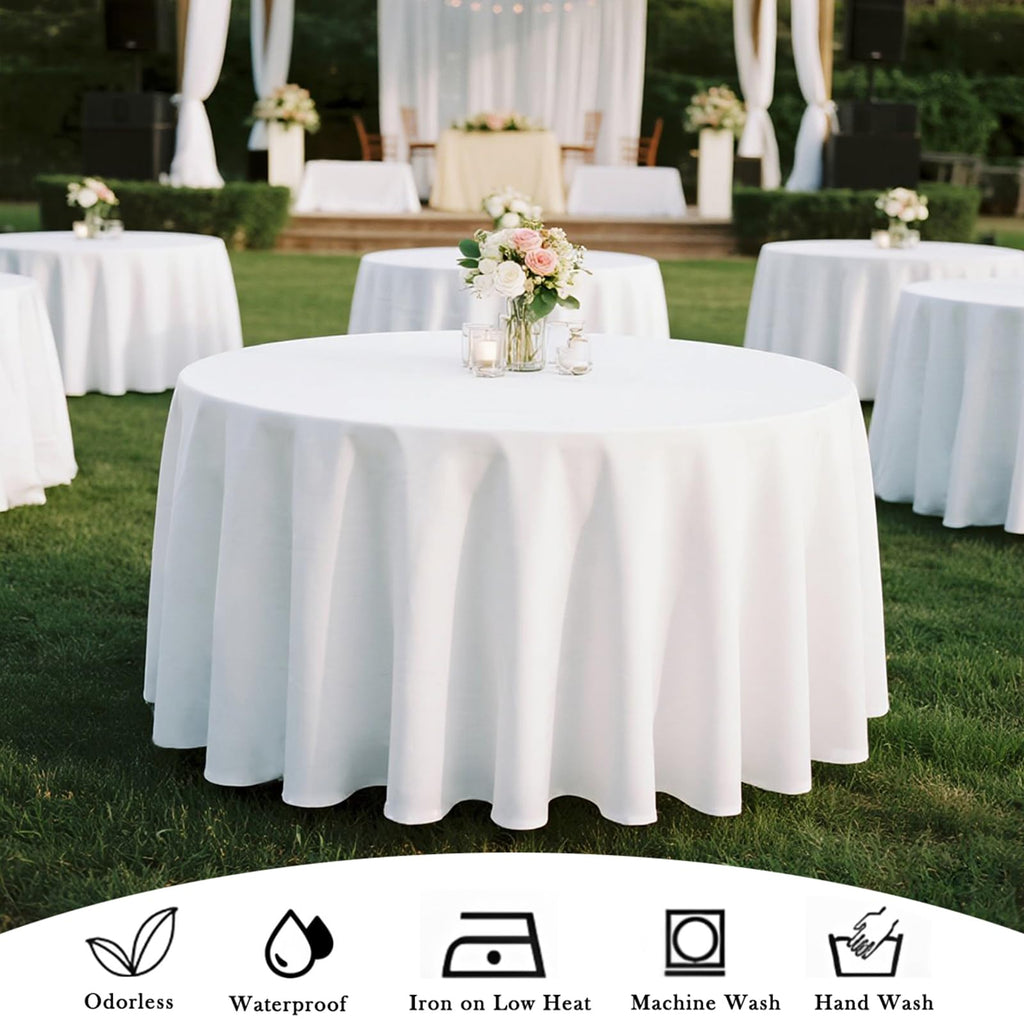 2 Pack White Round Polyester Tablecloth 90 Inch Washable for Round Tables, Stain and Wrinkle Resistant Cover Dining