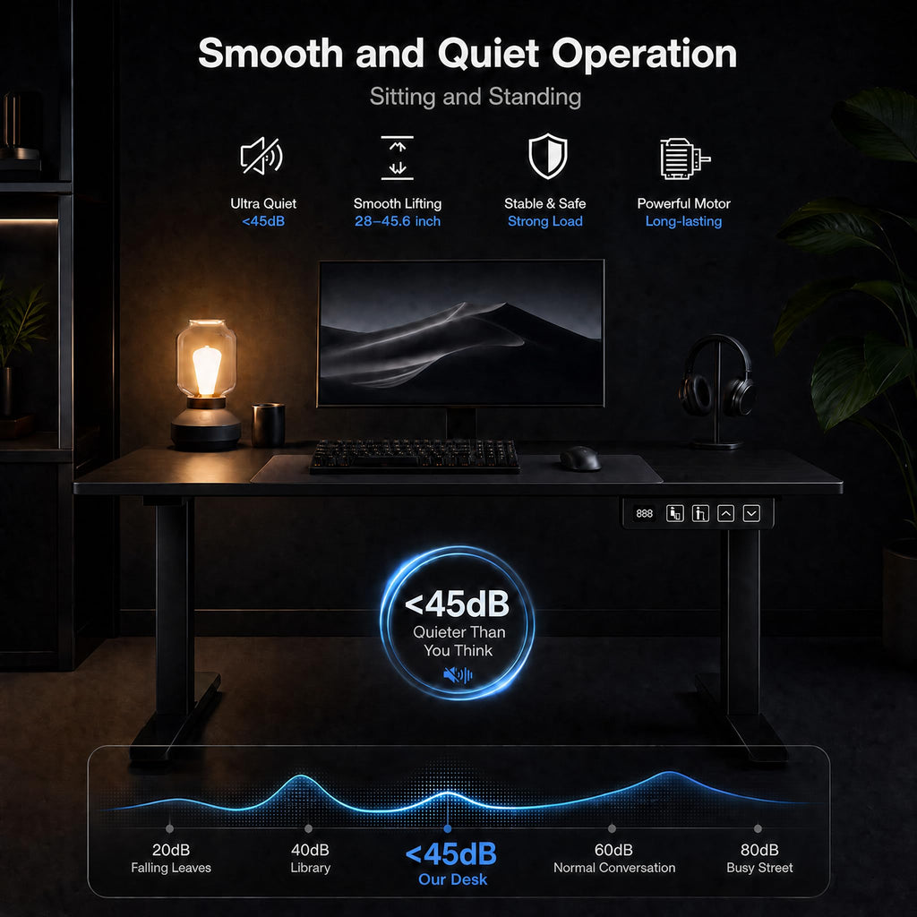 63x32 Electric Standing Desk, Curved Black Desktop
