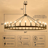 Large black wagon wheel chandelier 64 inch,30-Light Farmhouse wagon Wheel Chandeliers Round Industrial ceiling light fixtures for outdoor porch high ceilings Living Dining Room Foyer Entryway A105-B0D3LF592C