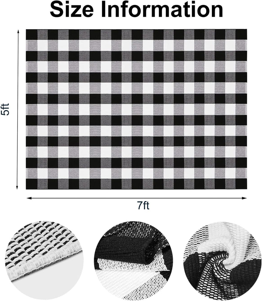 Buffalo Plaid Rug Black and White Checkered Area Rugs, Cotton Hand-Woven Washable Indoor Outdoor Rugs