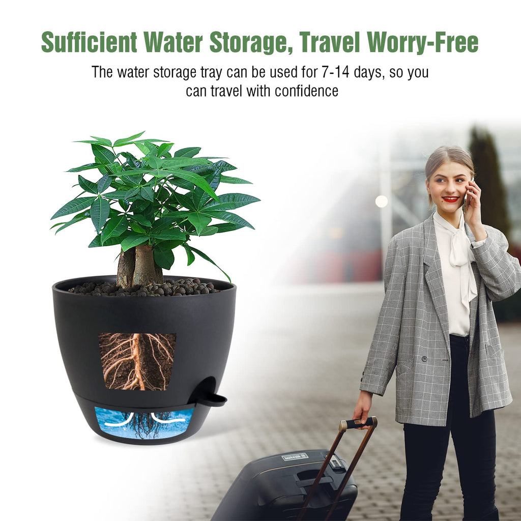 12inch 2Pack Large Self Watering Planters, Plastic Plant Pots with 60oZ Removable Deep Reservoir and Multi Mesh