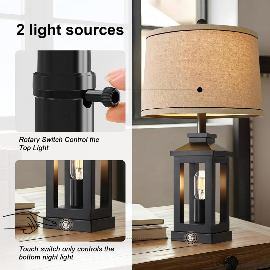 23.75" Retro Farmhouse Black Table Lamp Bedroom Nightstand