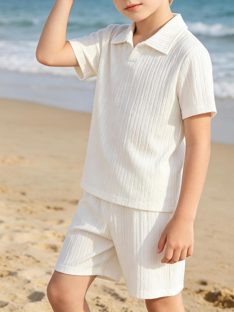 Boys Short Sets Textured Short Sleeve Tshirts Tops and Shorts Summer Outfits Fashion Casual Matching Clothes 8 Pieces