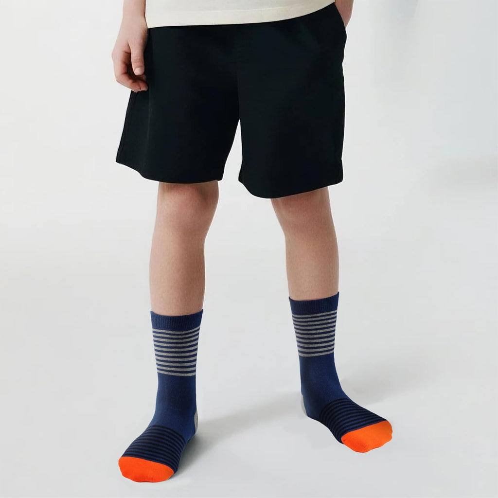 Kids Boys Crew Dress Socks Bright Colorful Stripes Design 5 Pack