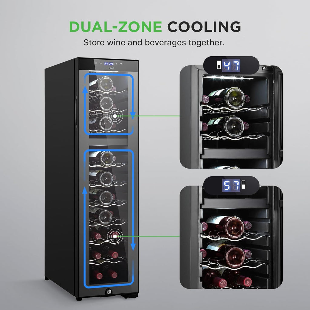 27 Bottle Wine Fridge | Dual Zone Wine Chiller | Adjustable Temperature 41°F to 
