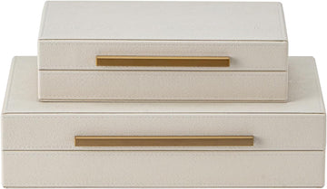 Faux Leather Large Modern Stackable Nesting Jewelry Box with Lids Organizer Beige Shagreen Decorative - Set of 2