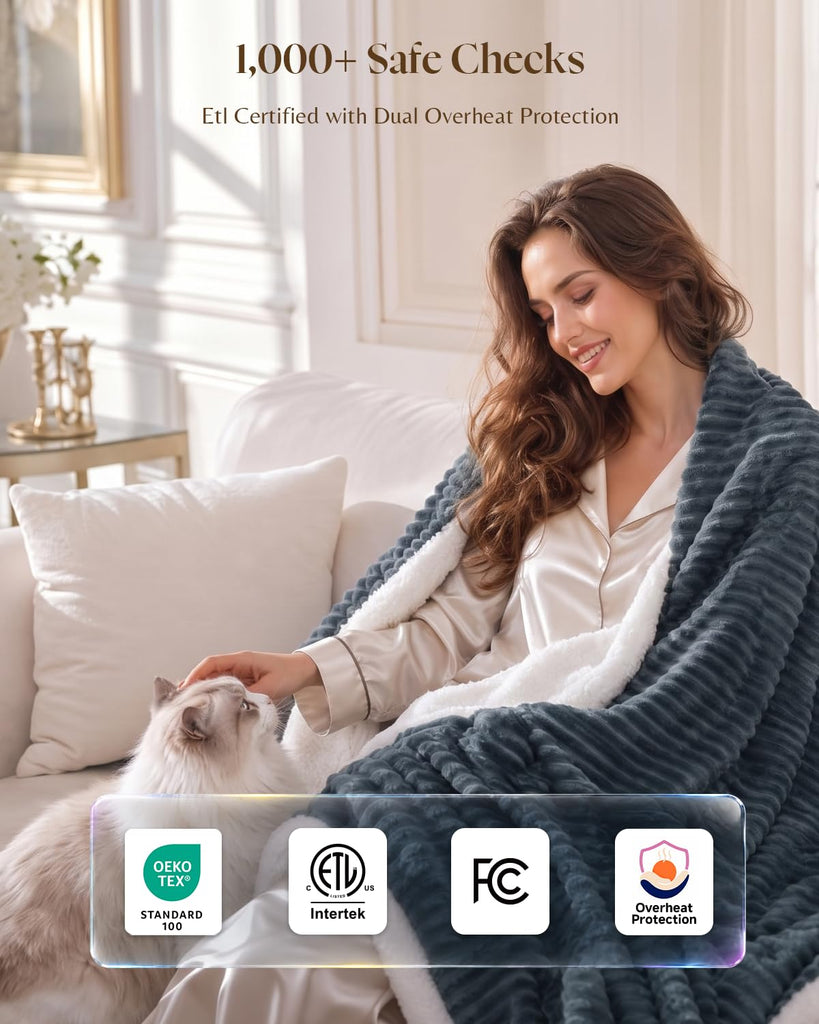 Ultrasoft Electric Heated Blanket Throw: 125.6°F Fast Even Heat