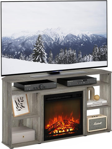 Corner Fireplace TV Stand for TVs up to 55 Inches, Electric Fireplace Entertainment Center with Storage, Grey Finish