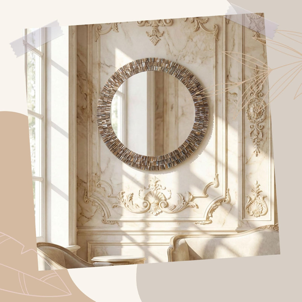 Large 30 Inch Round Capiz Shell Mirror Coastal Seashell Wall Decor