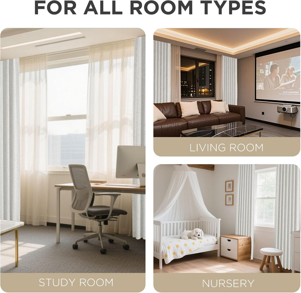 Blackout Curtains for Bedroom - 100% Light Blocking 2 Panels Set White Drapes 66" W x 96" L, Thermal Insulated Room