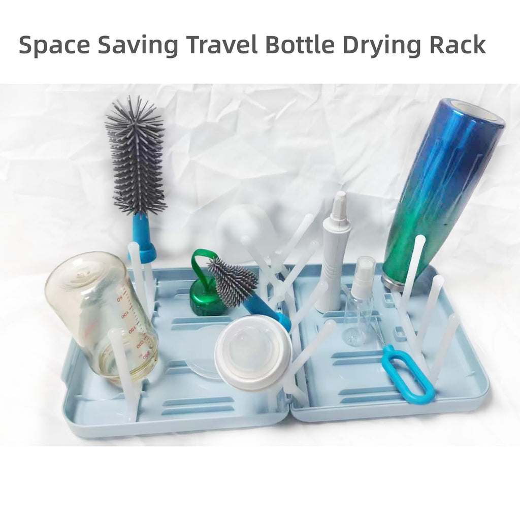 Travel Bottle Drying Rack Space Saving,Foldable Bottle Drain Rack with 16 Ribs,Portable Baby Bottle Drying Rack for