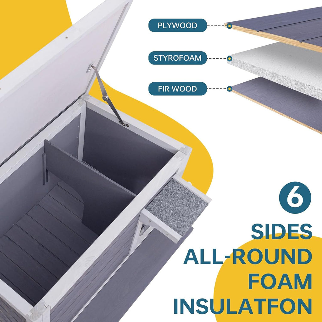Outdoor Cat House, Weatherproof Shelter for Ferrel Cats, Dogs, Small Pets, Wooden Small Cage with Elevated Floor, PVC
