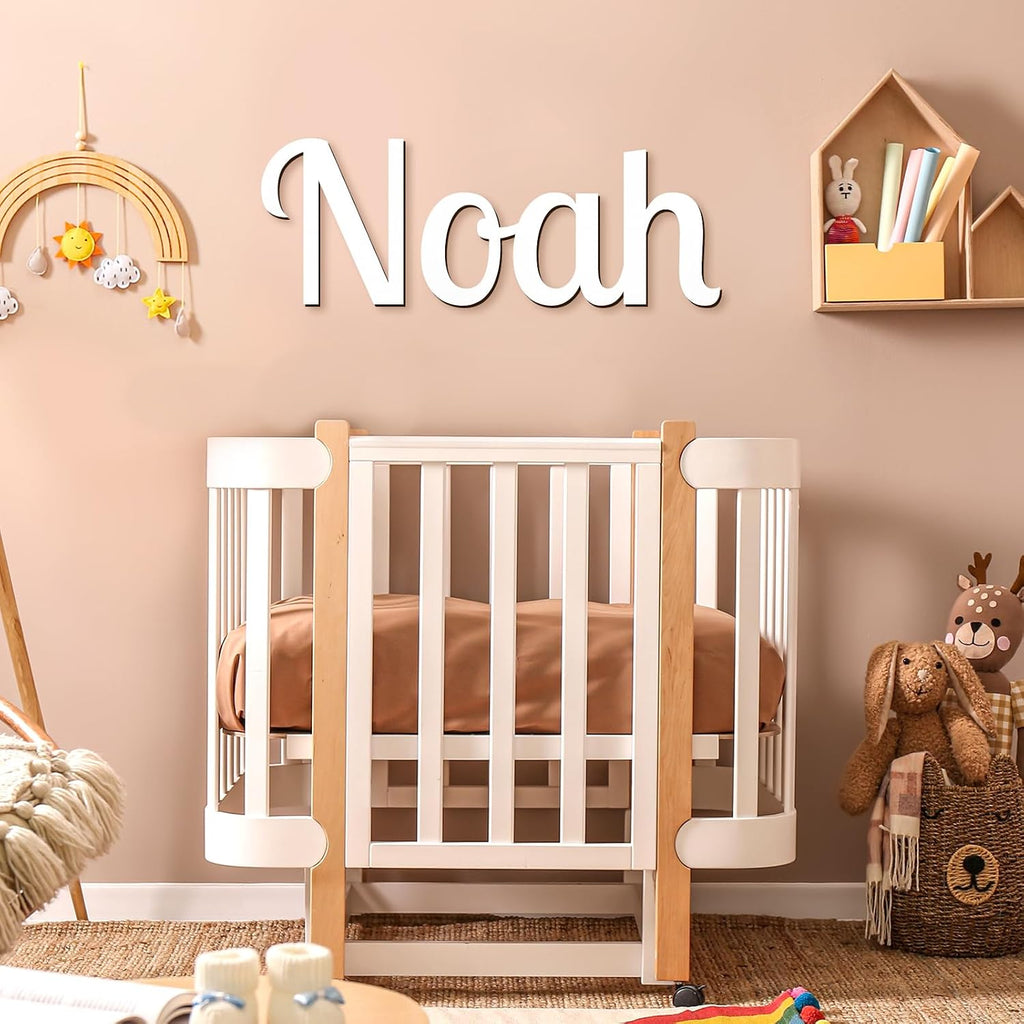 Wood Baby Name Sign - Personalized Nursery Wall Decor, 5 colors, 8 fonts, multiple sizes | Solid wood | Easy tape
