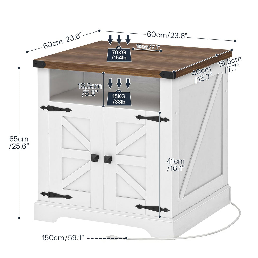 Farmhouse End Table with Charging Station, Large Side Table