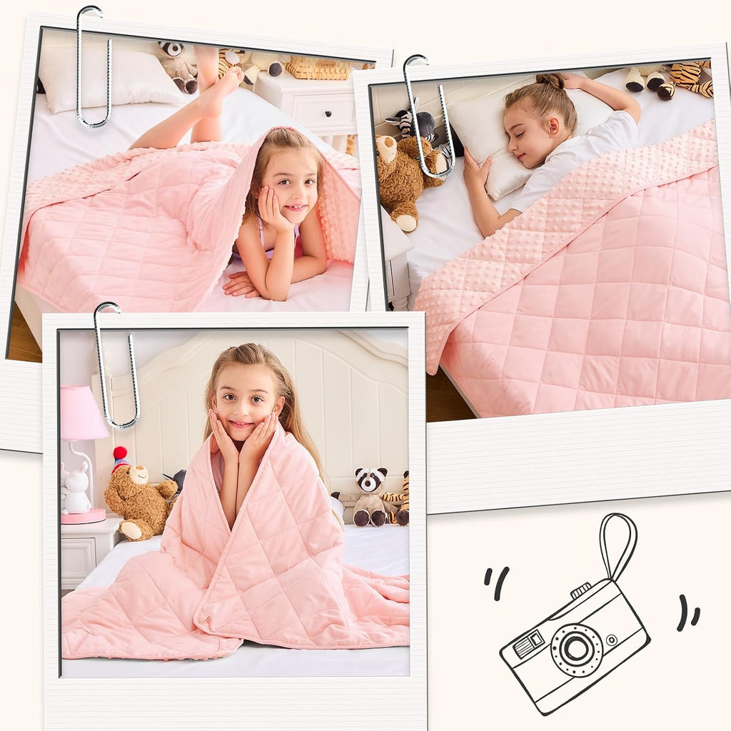Pink Weighted Blanket 10lbs, 40"x60", Twin Size Breathable Cooling Minky Heavy Throw Blanket for 80-120lb, Soft