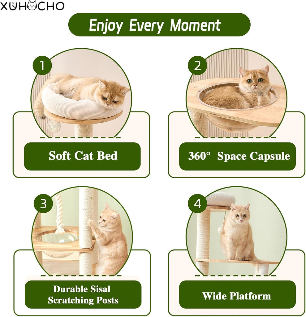 60 in Multi-Level Rubberwood Cat Tower