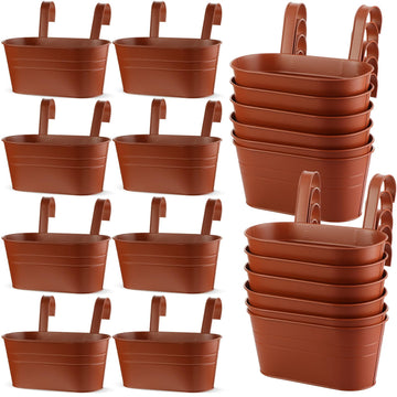 Metal Hanging Flower Pots for Railing Fence, Large Hanging Rail Planters for Outdoor Window Balcony Plants Holder