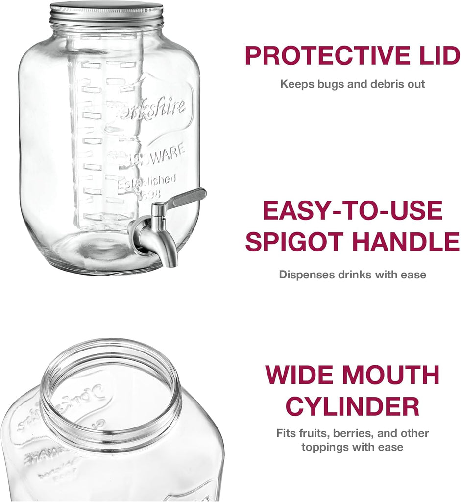 Glass Drink Dispenser with Stand & Stainless Steel Spigot - 1 Gallon drink dispensers for parties, glass beverage
