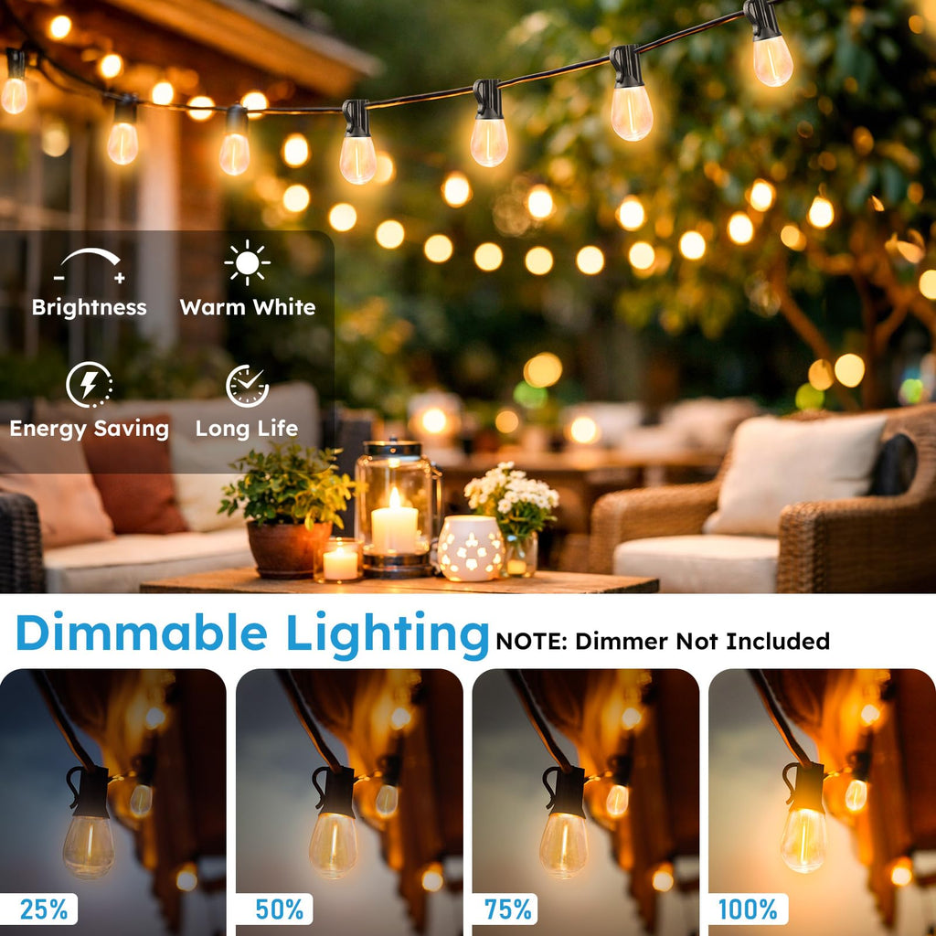 LED Outdoor String Lights, Waterproof Patio Lights Dimmable