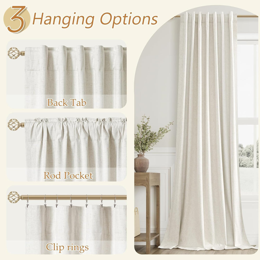 Extra Long 100% Blackout Linen Curtains 116 Inches Cream